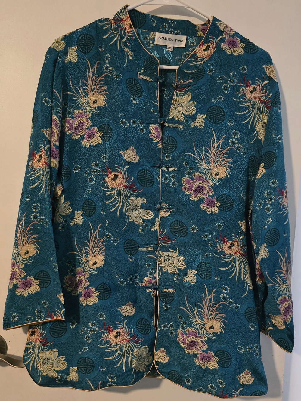 Shanghai Soho Teal Floral Mandarin Collar Jacket